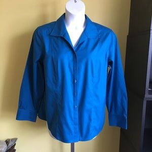 CHICOS No Iron Teal 3/4 sleeve blouse top 3 XL